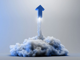 Explosion simulation with arrow sign, original 3d rendering illu