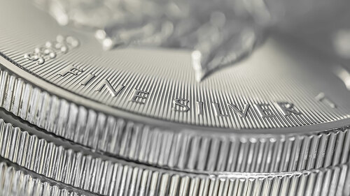 Macro Close up of a Silver Canadian Maple Leaf Bullion Coin