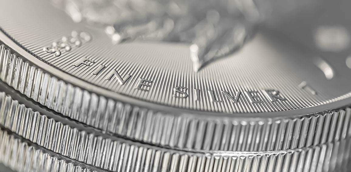 Macro Close up of a Silver Canadian Maple Leaf Bullion Coin