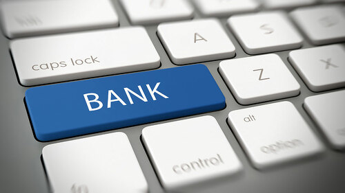 Word "BANK" on a key on a modern keyboard