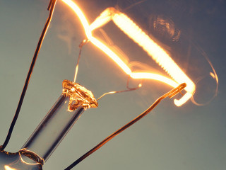 Close up glowing light bulb