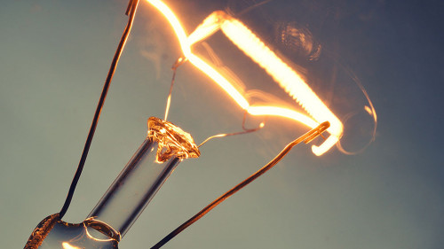 Close up glowing light bulb