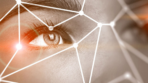 Young woman face recognition