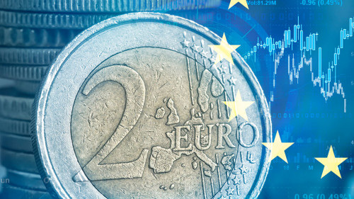 euro coins and capital market chart