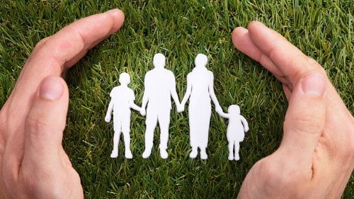 Human Hand Protecting Family Paper Cut Out