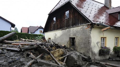 building in a flooded area
