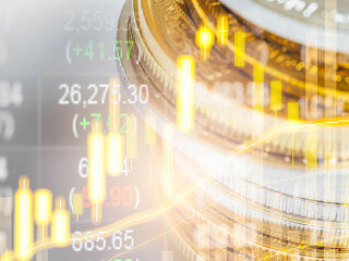 Stock market or forex trading graph and candlestick chart suitab