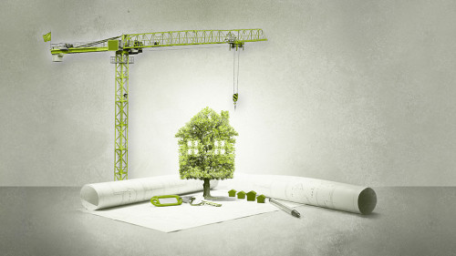 projet immobilier,maison écologie,arbre et grue