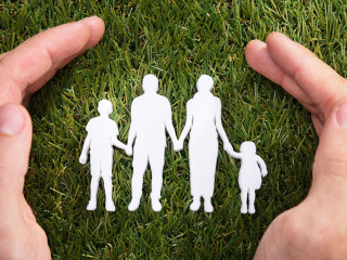 Human Hand Protecting Family Paper Cut Out