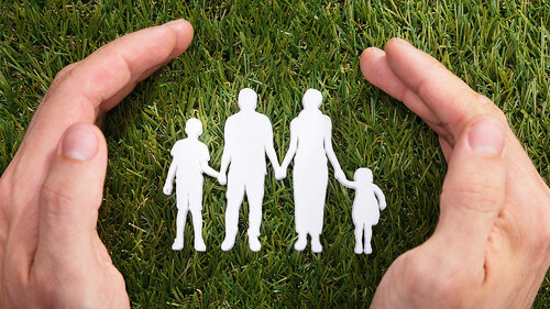 Human Hand Protecting Family Paper Cut Out