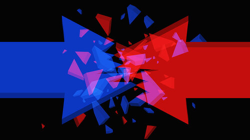 Arrows background. Opponents clash concept. Two opposite forces clashing. Confrontation concept vector design