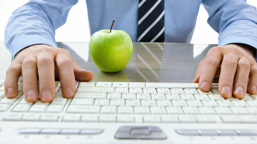 Typing male hands. Nature and technology concept