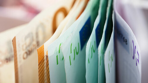 Close-up Of Euro Banknotes