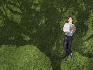 Businessman on green grass
