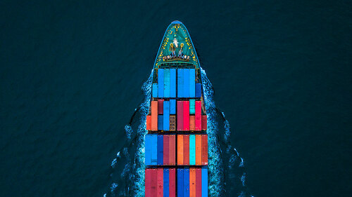 Aerial view container ship or cargo ship in import export and bu