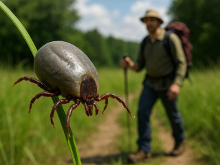 Die Zecke lauert im hohen Gras oder Unterholz.