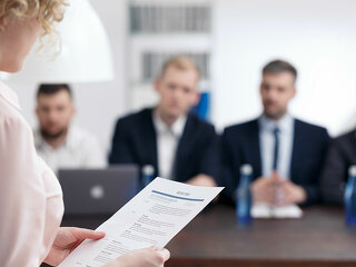 Frau-Anzugtraeger-Bewerbungsgespraech-164285256-FO-Photographee-eu