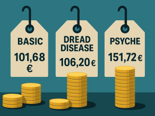Zusatzbausteine wie Arbeitsunfähigkeit, Dread Disease oder Psyche-Schutz treiben die Prämien deutlich in die Höhe.