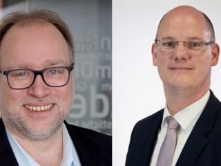 Oliver Hehlert (links) verantwortet als Geschäftsführer von adesso insurance solutions den Bereich Krankenversicherung und die in|sure academy und Tobias Florian verantwortet als Geschäftsführer von adesso insurance solutions den Bereich Produktentwicklung Sachversicherung für das Bestands- und Schadenprodukt.