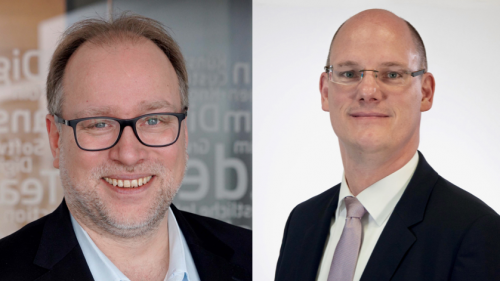 Oliver Hehlert (links) verantwortet als Geschäftsführer von adesso insurance solutions den Bereich Krankenversicherung und die in|sure academy und Tobias Florian verantwortet als Geschäftsführer von adesso insurance solutions den Bereich Produktentwicklung Sachversicherung für das Bestands- und Schadenprodukt.