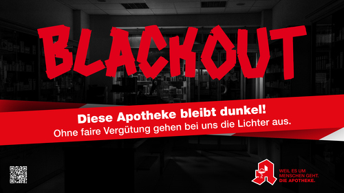 Mit einer bundesweiten Protestaktion weisen Deutschlands Apothekenteams am Mittwoch, 17. Dezember, auf die chronische Unterfinanzierung der Apotheken hin. Unter dem Motto "Versorgungsblackout" schalten die Apotheken zeitweise die Lichter aus - nur eine Notbeleuchtung bleibt an.