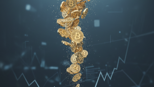 Fallende Bitcoin-Münzen symbolisieren den deutlichen Kursrückgang der Kryptowährung