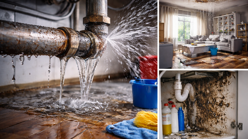 Undichte Rohre, defekte Anschlüsse oder geplatzte Leitungen zählen zu den häufigsten Ursachen für Schäden in der Wohngebäudeversicherung.