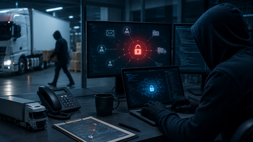 Die KRAVAG beobachtet eine neue Entwicklung bei Phantomfrachtführern: Kriminelle greifen zunehmend direkt die IT-Systeme von Speditionen an und erschweren so die Erkennung betrügerischer Transportaufträge.