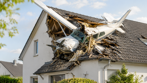 Flugzeugabstürze auf Wohnhäuser gehören zu den außergewöhnlichsten Schadenereignissen in der Wohngebäudeversicherung.