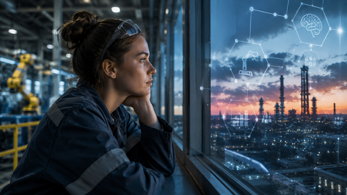 Zwischen Fabrikhalle und digitaler Zukunft: Die Transformation verändert nicht nur Arbeitsplätze, sondern auch das Sicherheitsgefühl der Beschäftigten.