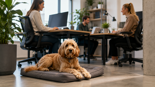 Bürohunde können aus Sicht vieler Haustierhalter das Arbeitsklima verbessern und Stress reduzieren. Voraussetzung für den tierischen Kollegen am Arbeitsplatz ist allerdings die Zustimmung des Arbeitgebers.