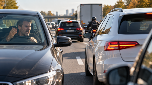 Das Verkehrsklima in Deutschland wird rauer: Drängeln, dichtes Einscheren und andere aggressive Verhaltensweisen nehmen zu. Besonders auffällig ist die Diskrepanz zwischen Selbst- und Fremdwahrnehmung – problematisch fahren aus Sicht vieler Verkehrsteilnehmer vor allem die anderen.