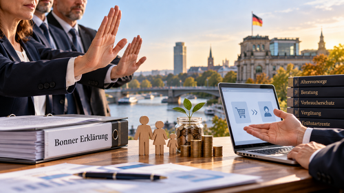 Die organisierte Vermittlerschaft verschärft ihren Widerstand gegen beratungsfreien Vertrieb in der privaten Altersvorsorge. Mit der Bonner Erklärung wenden sich BVK, Vertretervereinigungen und AVV zugleich gegen geplante Vergütungsregeln und Teile der Frühstartrente.