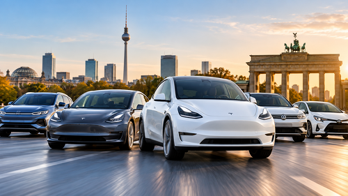 Tesla liegt bei den Neuzulassungen im September 2026 gleich in zwei Fahrzeugsegmenten vorn. Auch BYD, Volkswagen und Toyota behaupten Spitzenpositionen im deutschen Automarkt. (KI-generiertes Symbolbild)