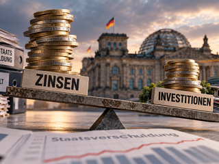 Deutschlands Schuldenlast wächst: Nach Berechnungen des Stabilitätsrates könnten die öffentlichen Zinsausgaben bis 2030 auf 124 Milliarden Euro steigen und damit die geplanten Sachinvestitionen von 118,5 Milliarden Euro übertreffen.