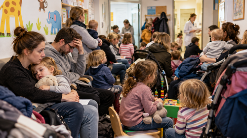 Volle Wartezimmer und steigende Gesundheitsausgaben: Der GKV-Schätzerkreis erwartet für 2027 dennoch einen stabilen rechnerischen Zusatzbeitrag von 2,9 Prozent.