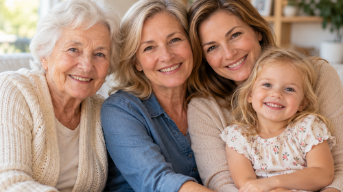 Vier Generationen einer Familie: Die Mütterrente III soll ab 2027 die rentenrechtliche Anerkennung der Kindererziehung für Eltern vor 1992 geborener Kinder verbessern. Zugleich wirft die Reform die Frage auf, wie gesellschaftliche Leistungen künftig finanziert werden sollen.