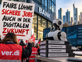 Zwischen Gehaltsforderungen und technologischem Wandel: Der Tarifkonflikt bei privaten Banken wirft die Frage auf, wie sich höhere Personalkosten, Beschäftigungssicherung und Produktivitätsgewinne durch Künstliche Intelligenz wirtschaftlich vereinbaren lassen.